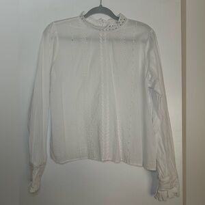 Loft white eyelet mock neck long sleeve blouse